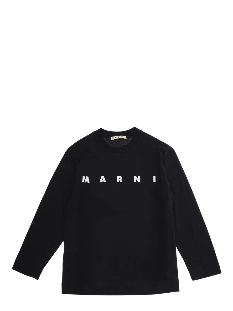 Black Crew Neck Sweater with Logo Lettering on the Front in Cotton Boy
