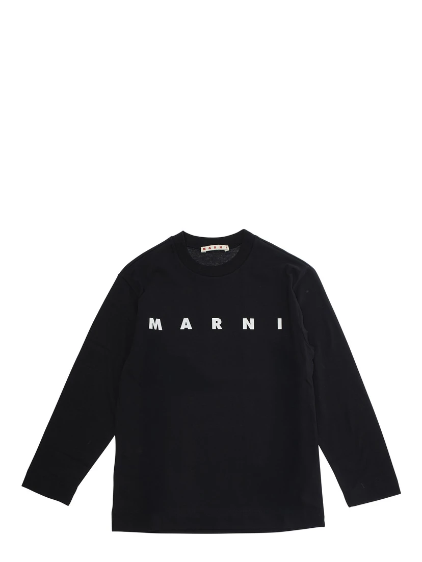 Black Crew Neck Sweater with Logo Lettering on the Front in Cotton Boy