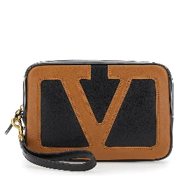 Viva Superstar Black Clutch with Removable Wrist Strap and Maxi VLogo on the Front in Leather Man