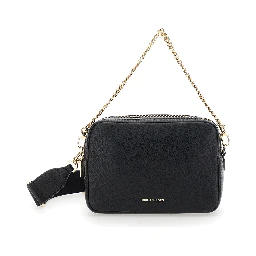 Bryant Black Shoulder Bag with Logo Lettering on the Front and Chain Shoulder Strap in Hammered Leather Woman