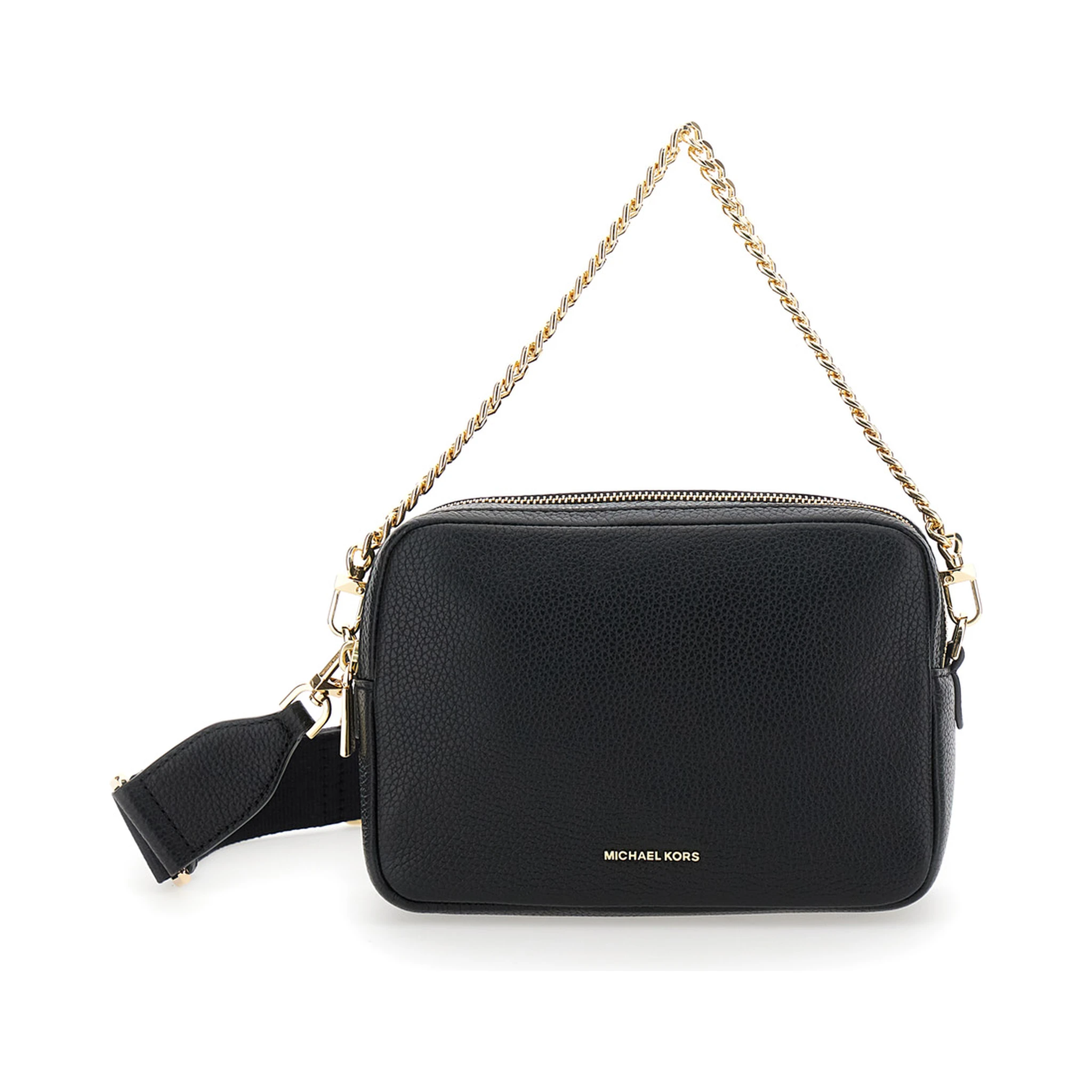 Bryant Black Shoulder Bag with Logo Lettering on the Front and Chain Shoulder Strap in Hammered Leather Woman