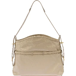 Voyou Beige Shoulder Bag with Embossed Logo in Smooth Leather Woman