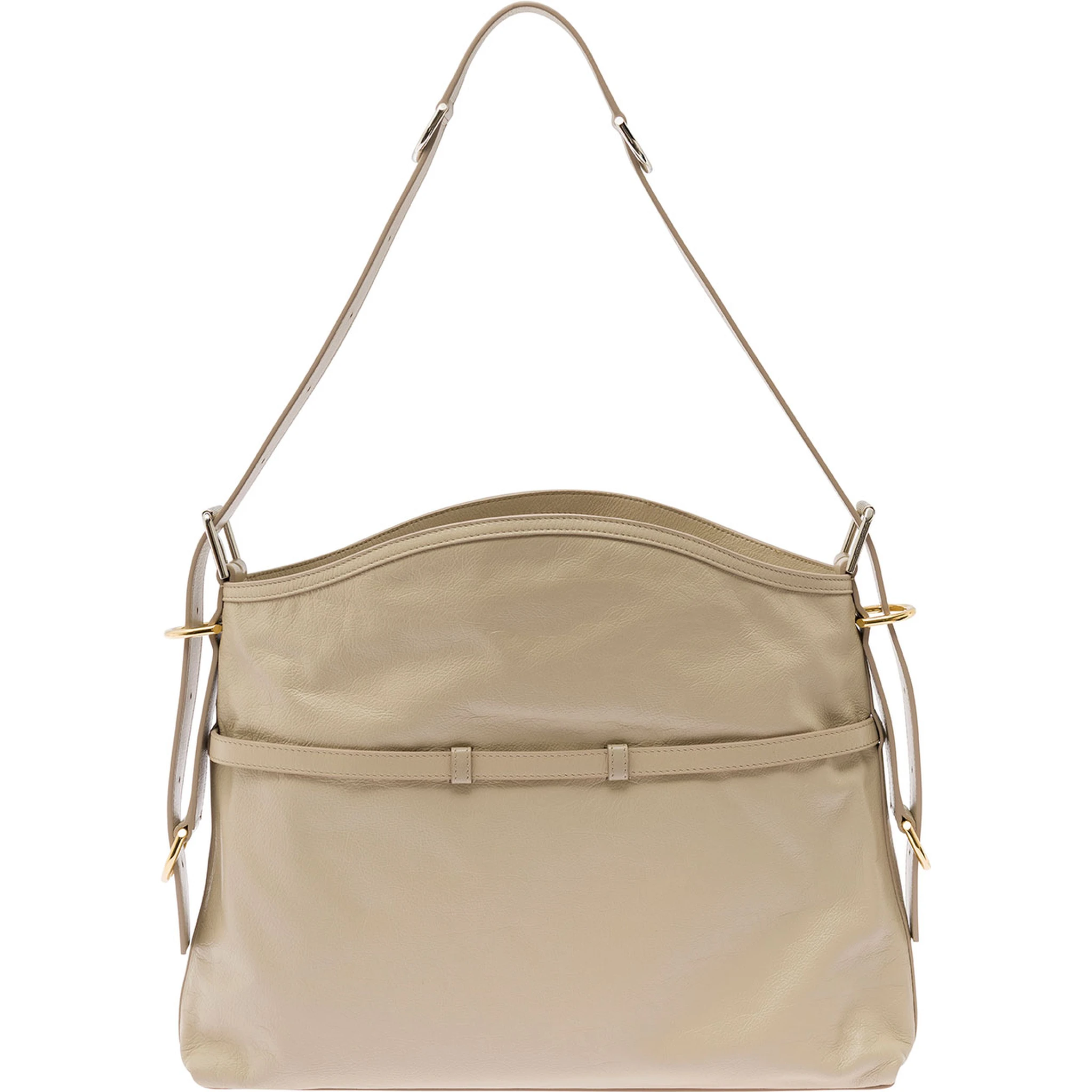 Voyou Beige Shoulder Bag with Embossed Logo in Smooth Leather Woman