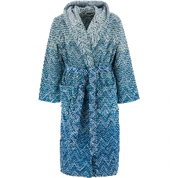 Stone Blue Bathrobe with Hood and All-Over ZigZag Motif in Cotton Home