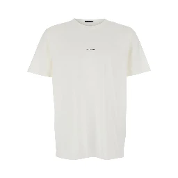 White Crewneck T-Shirt with Logo Lettering on the Front in Cotton Man