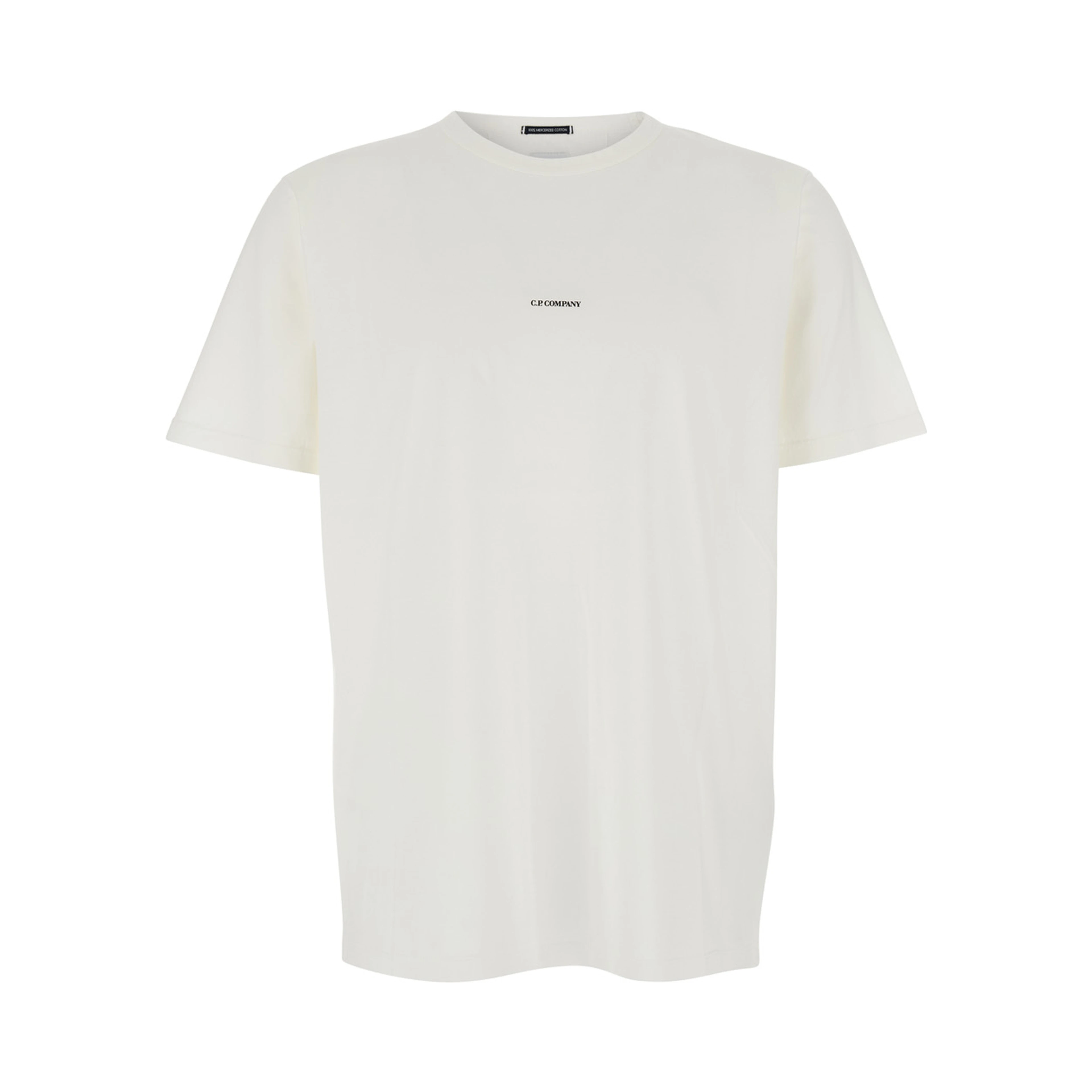 White Crewneck T-Shirt with Logo Lettering on the Front in Cotton Man