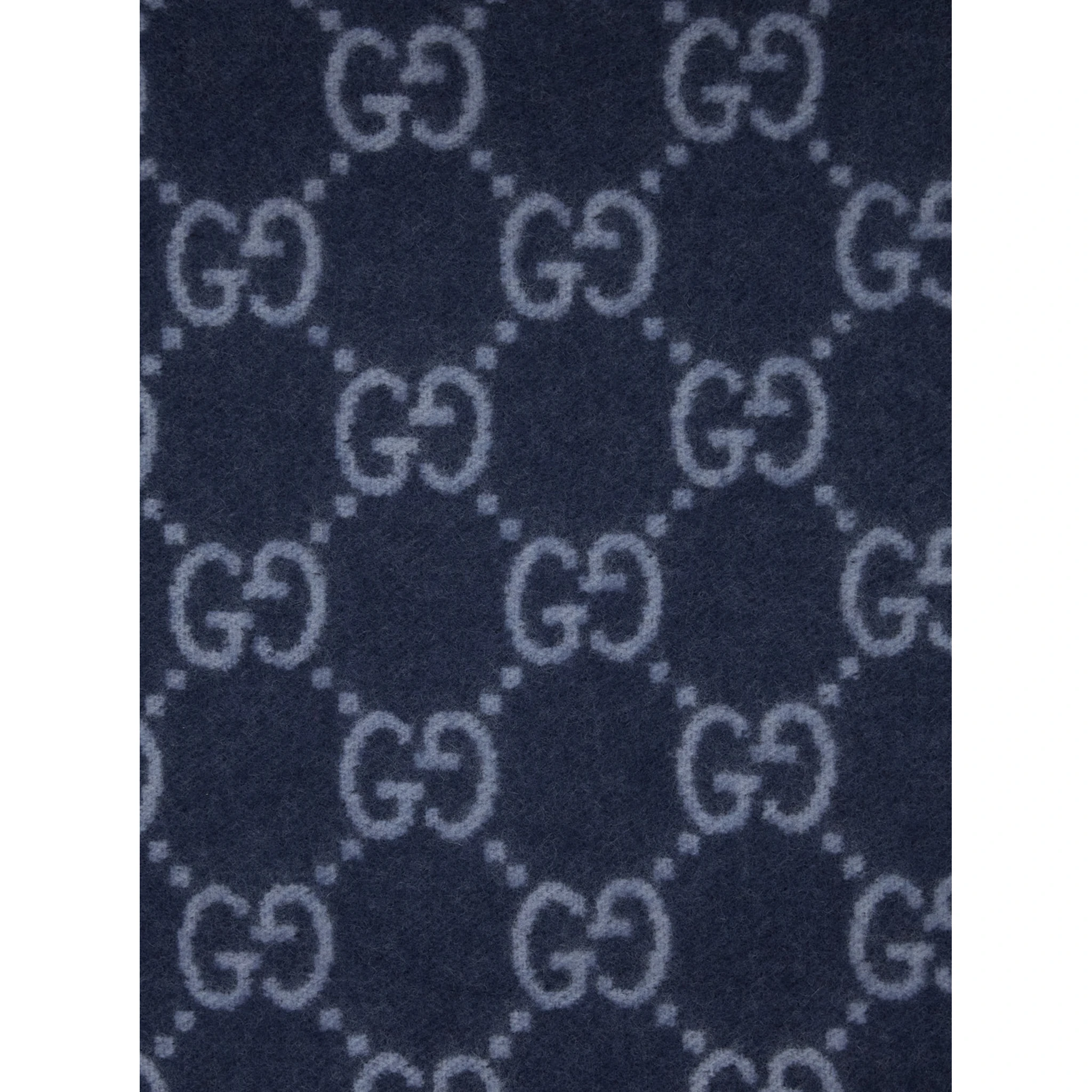 Blue Scarf with All-Over GG Motif and Fringed Hem in Cashmere Man