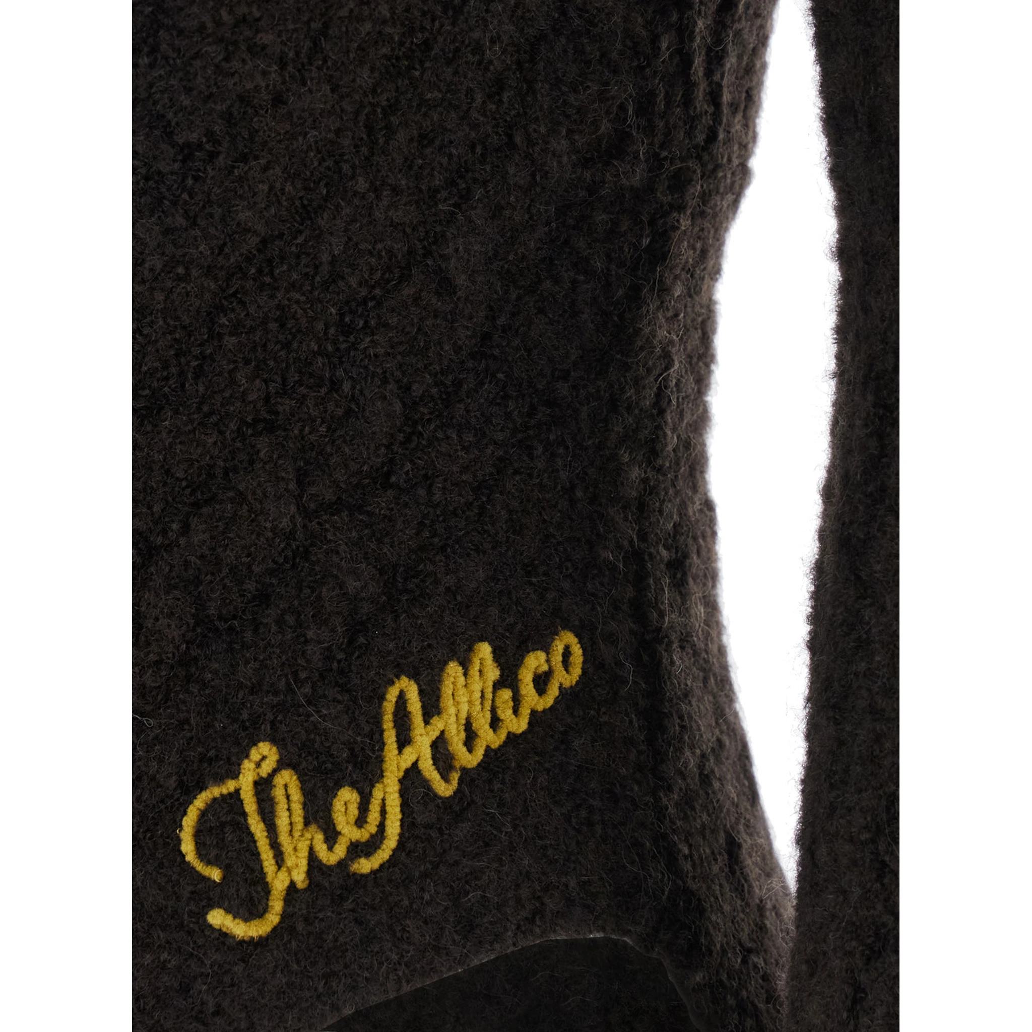 Brown Sweater with Asymmetrical Design and Logo Lettering in Wool Woman