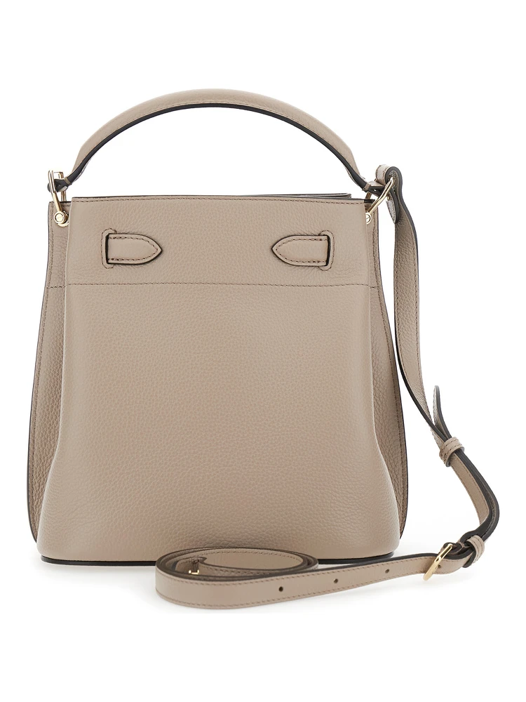 Small Islington Beige Bucket Bag with Twist Lock Closure in Hammered Leather Woman alternative