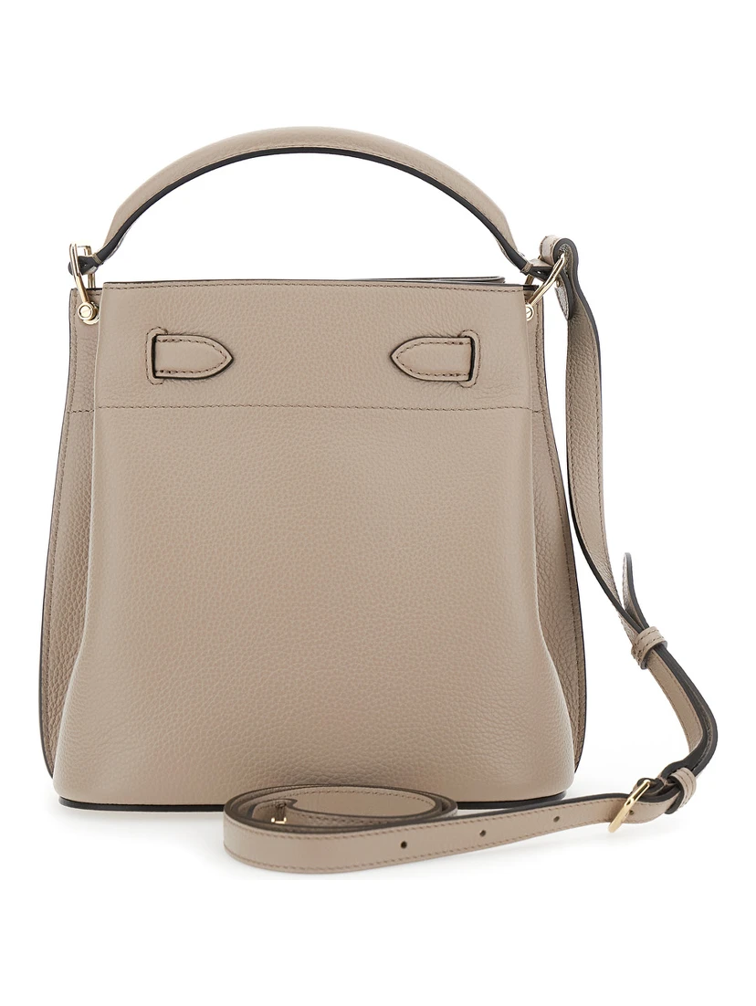 Small Islington Beige Bucket Bag with Twist Lock Closure in Hammered Leather Woman