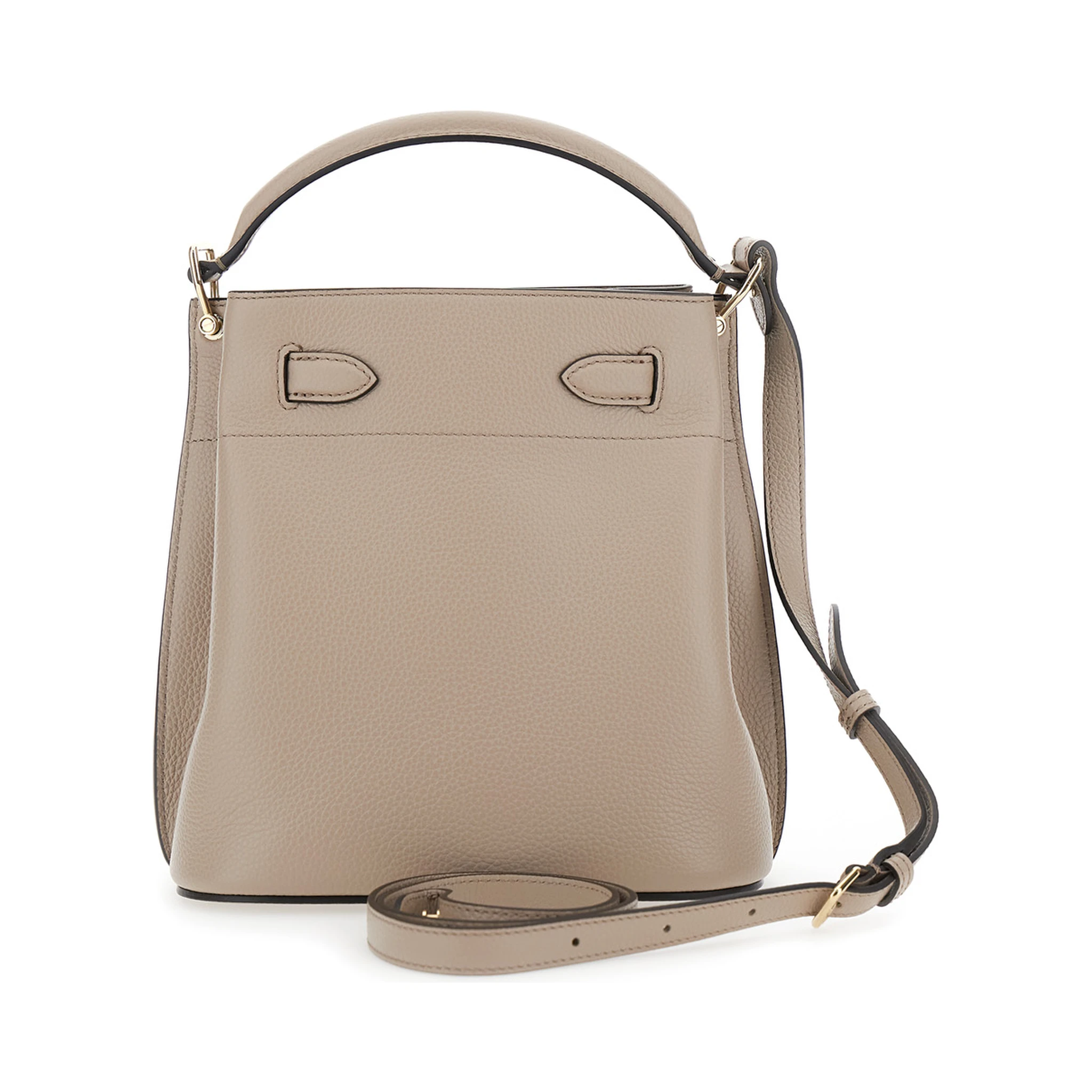 Small Islington Beige Bucket Bag with Twist Lock Closure in Hammered Leather Woman