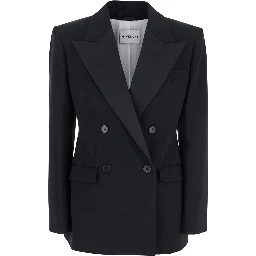 Black Double-Breasted Jacket with Peak Revers in Wool Woman