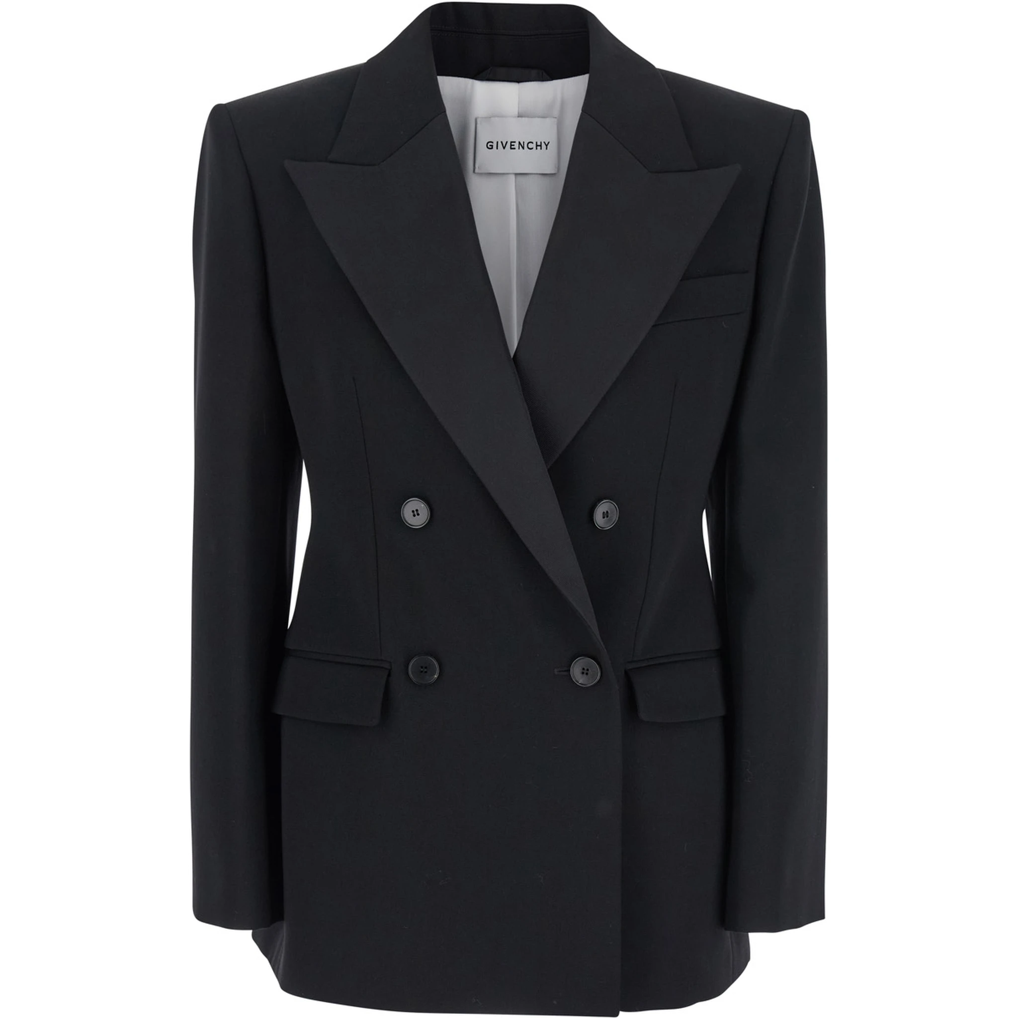 Black Double-Breasted Jacket with Peak Revers in Wool Woman