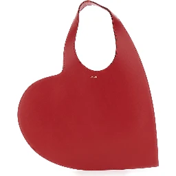 Red Heart-Shaped Handbag with Embossed Logo Lettering on the Front in Leather Woman