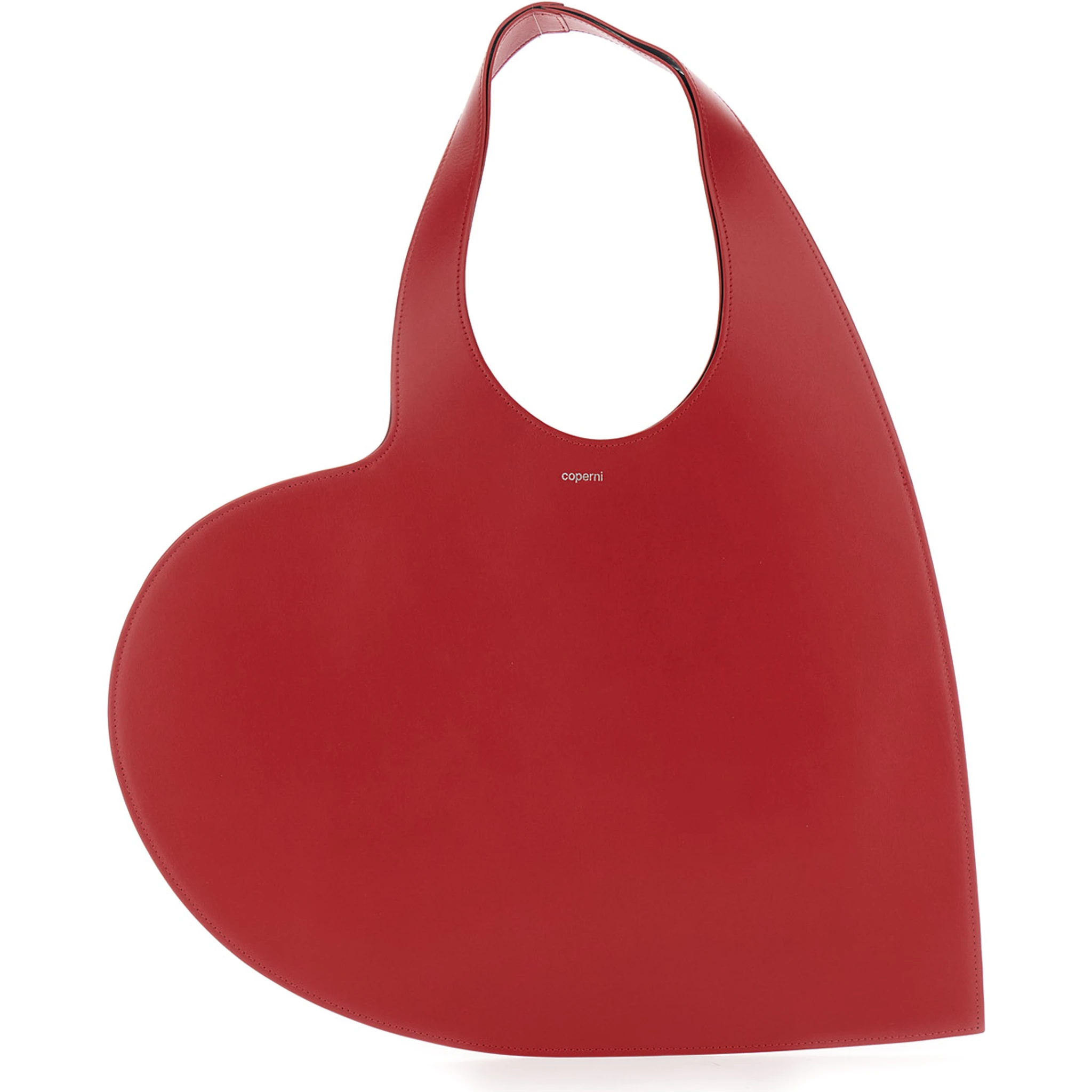 Red Heart-Shaped Handbag with Embossed Logo Lettering on the Front in Leather Woman