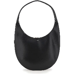 Swipe Medium Black Shoulder Bag with Logo on Front in Leather Woman
