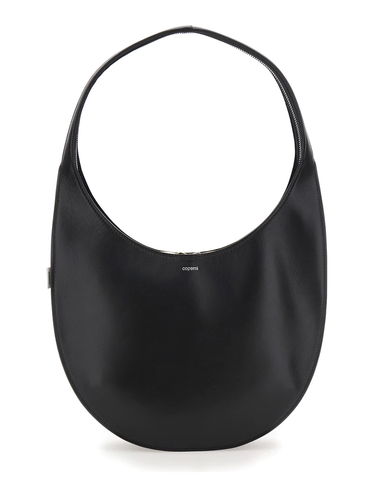 Swipe Medium Black Shoulder Bag with Logo on Front in Leather Woman