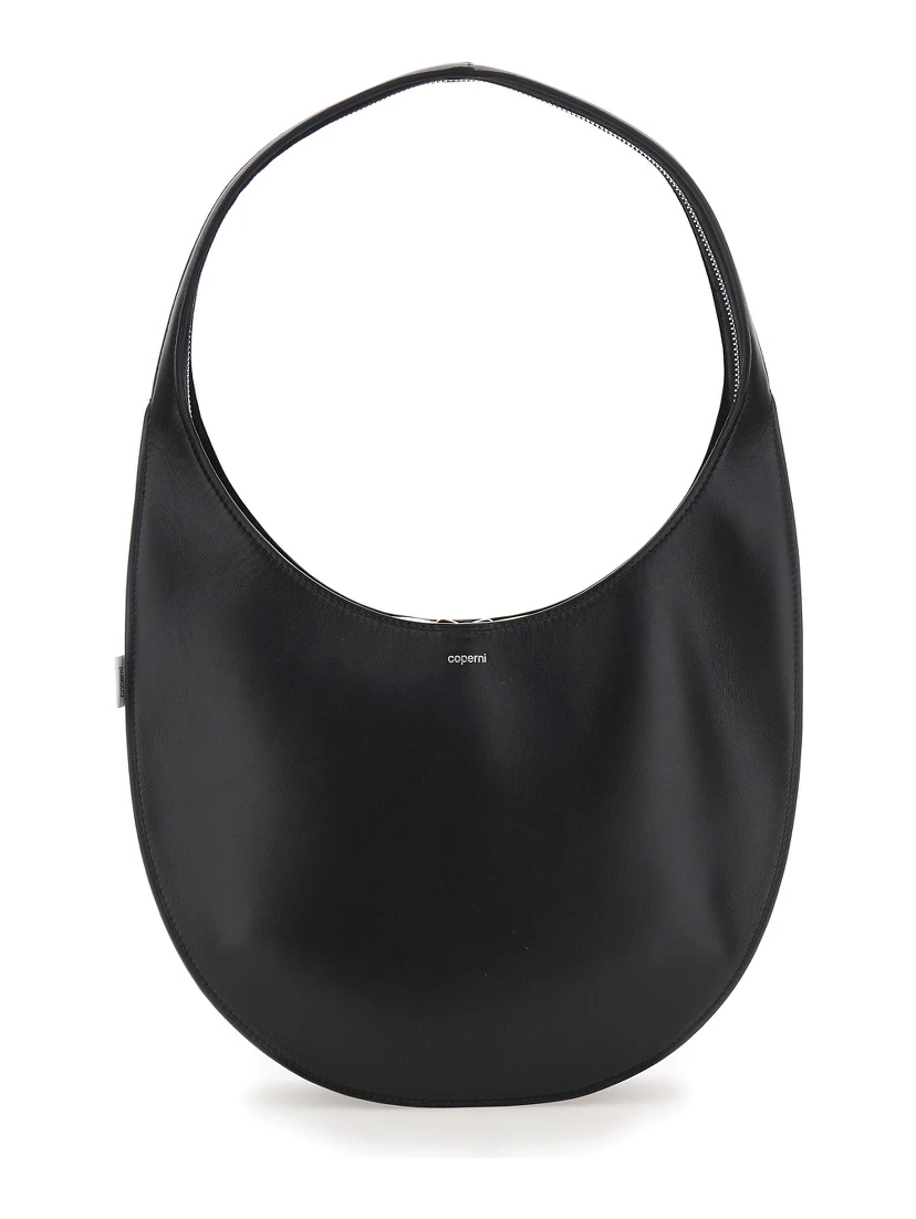 Swipe Medium Black Shoulder Bag with Logo on Front in Leather Woman