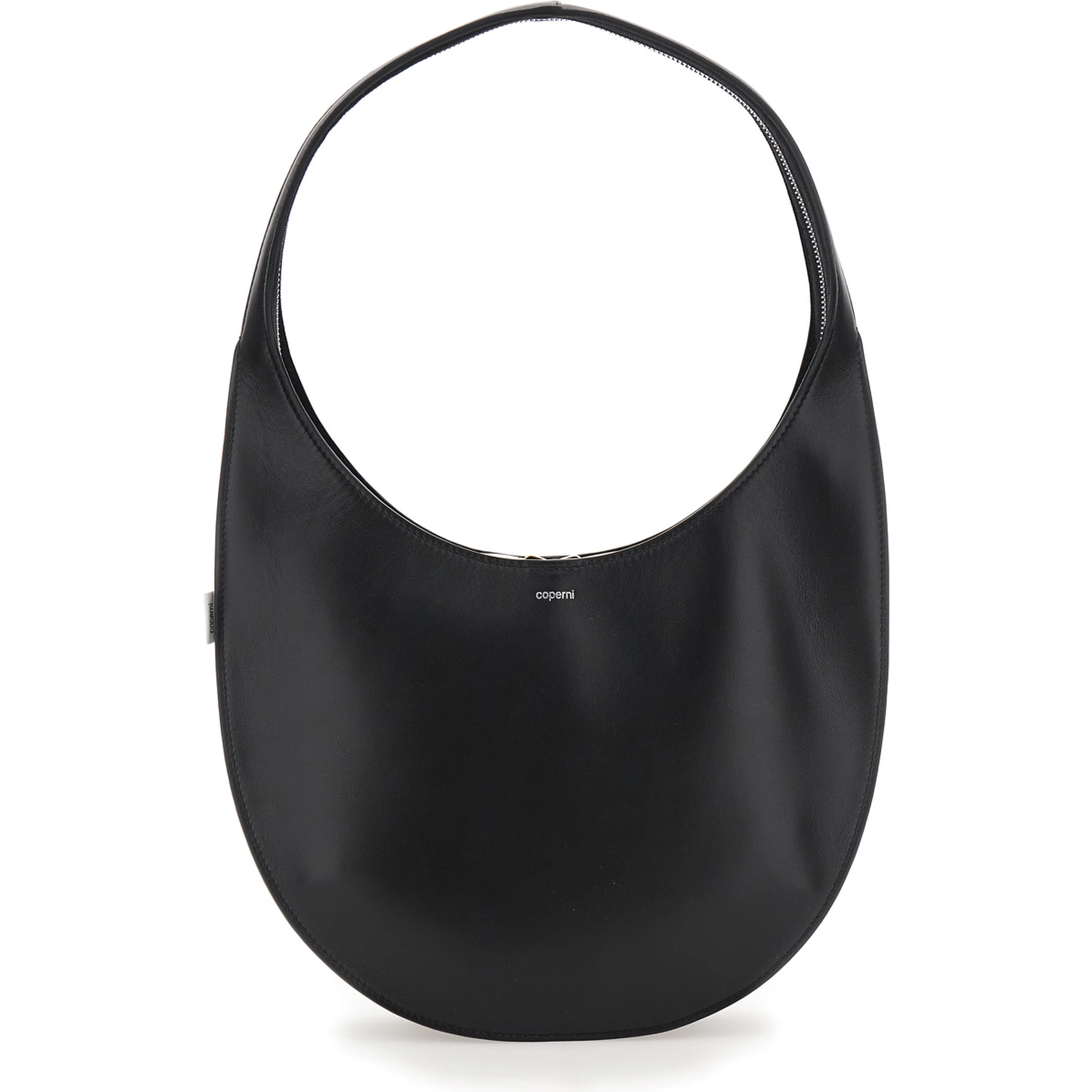 Swipe Medium Black Shoulder Bag with Logo on Front in Leather Woman