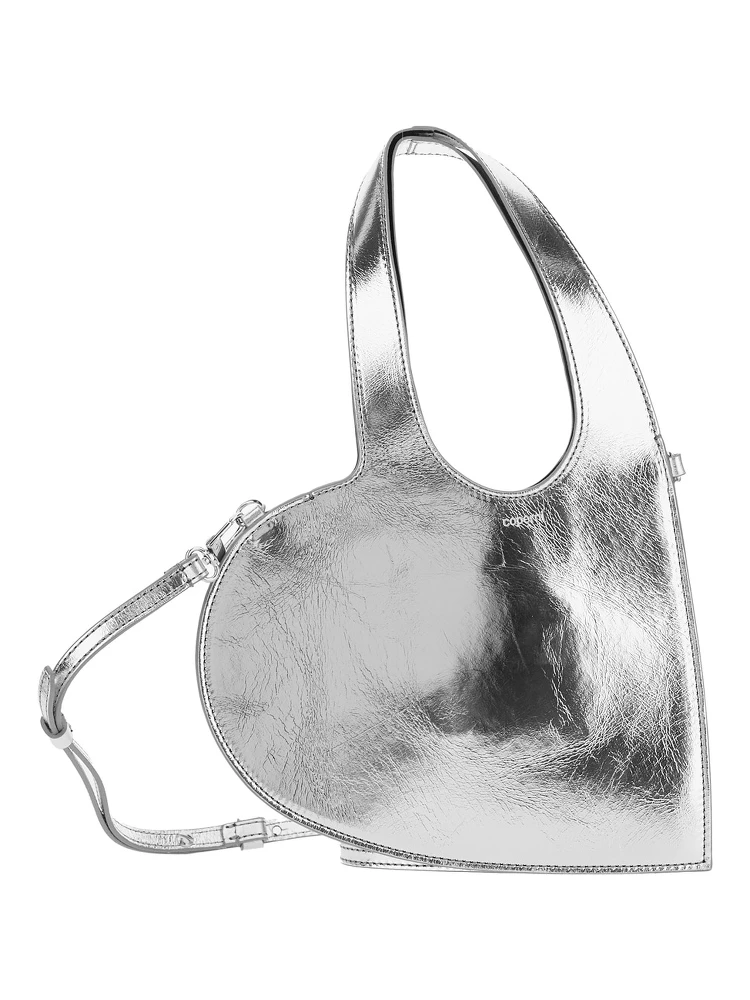 Heart Heart-Shaped Metallic Crossbody Bag with Logo Lettering on the Front and Cut-Out on the Handle in Leather Woman