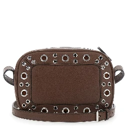 Nellcote Brown Crossbody Bag with Adjustable Shoulder Strap and Stud Embellishments in Grained Leather Man