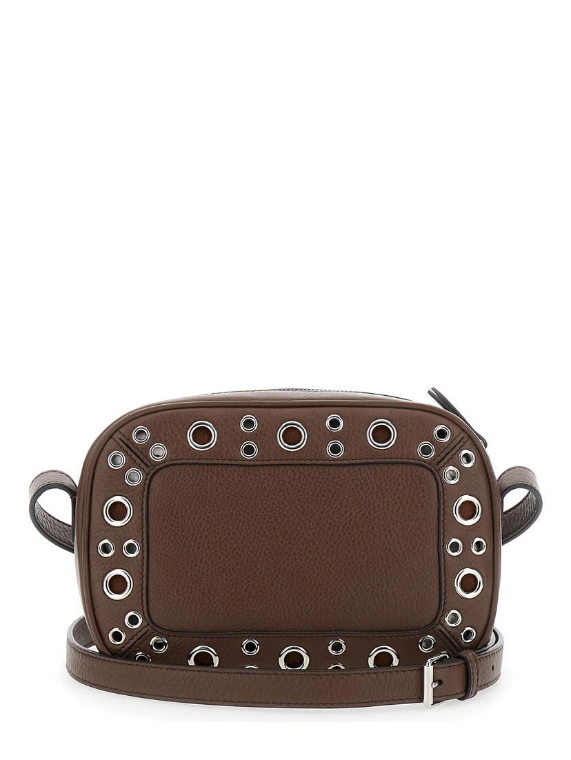 Nellcote Brown Crossbody Bag with Adjustable Shoulder Strap and Stud Embellishments in Grained Leather Man
