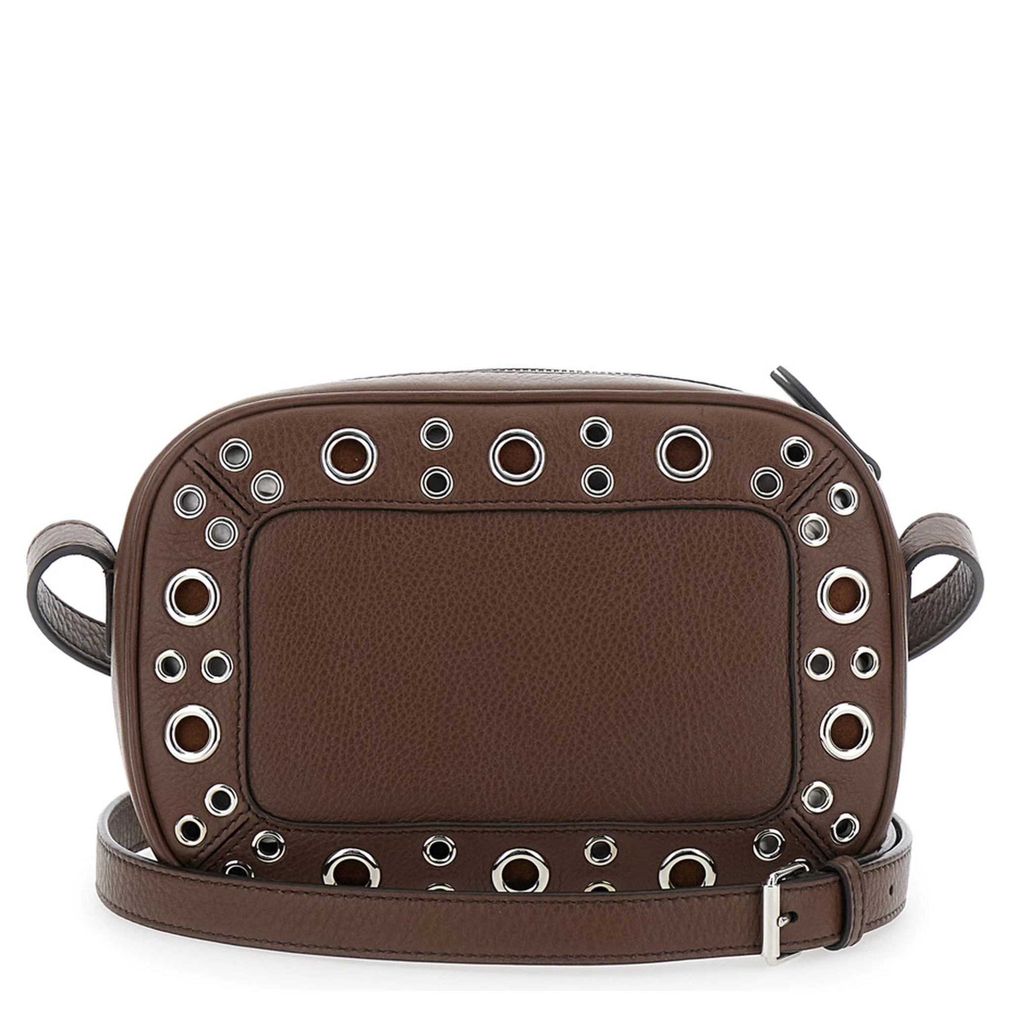 Nellcote Brown Crossbody Bag with Adjustable Shoulder Strap and Stud Embellishments in Grained Leather Man