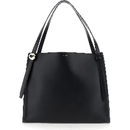 Black Shoulder Bag with Logo Detail and Logo Lettering on the Front in Leather Woman