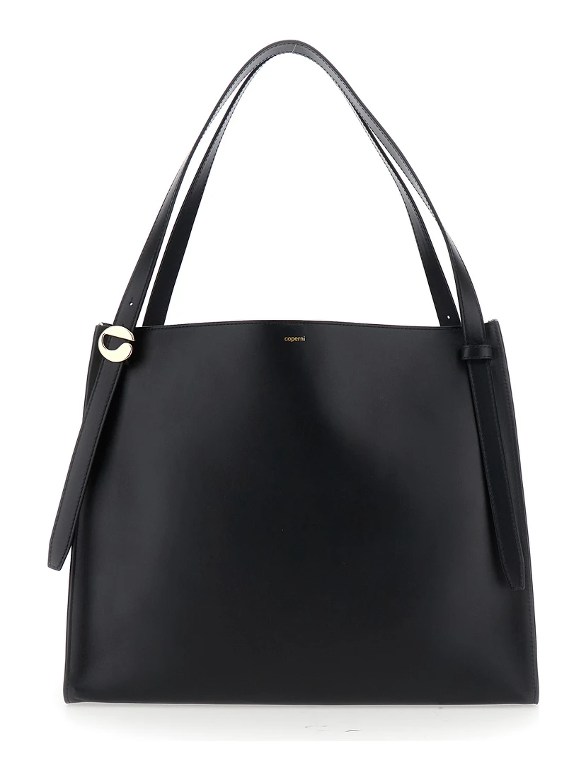 Black Shoulder Bag with Logo Detail and Logo Lettering on the Front in Leather Woman