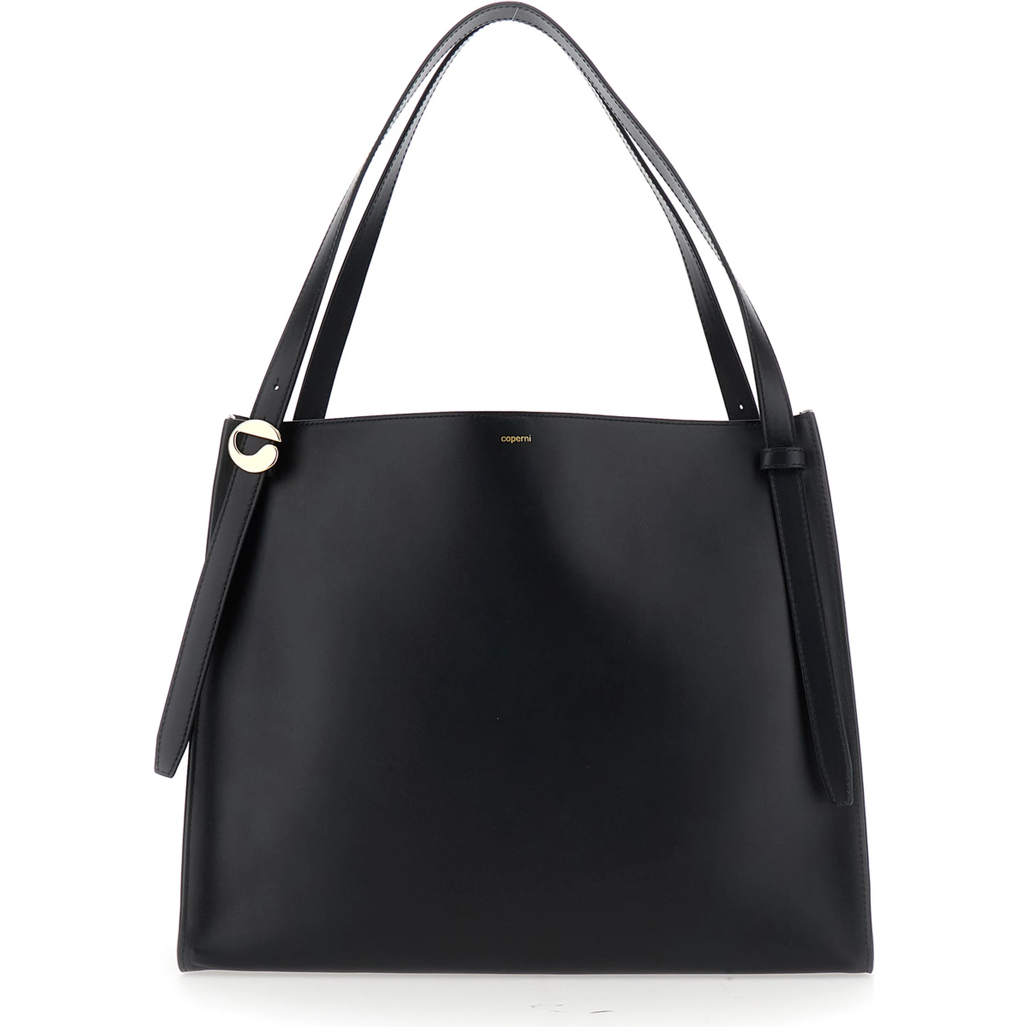 Black Shoulder Bag with Logo Detail and Logo Lettering on the Front in Leather Woman