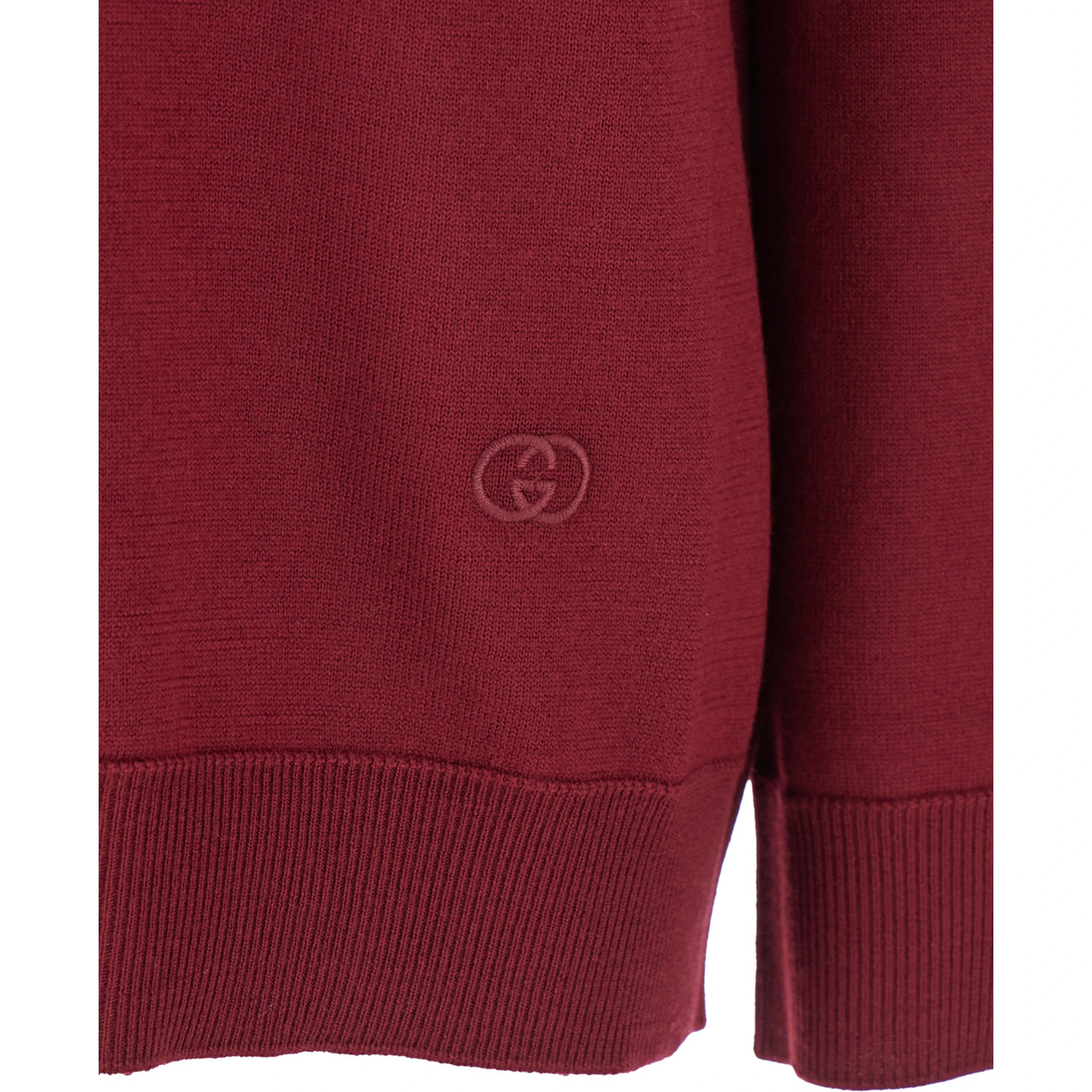 Bordeaux Polo Collar Sweater with GG Logo on the Front in Wool Woman