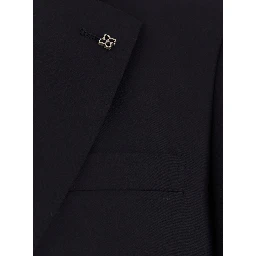 Blue Single-Breasted Suit with Notched Revers and Brooch Detail on the Front in Wool Man