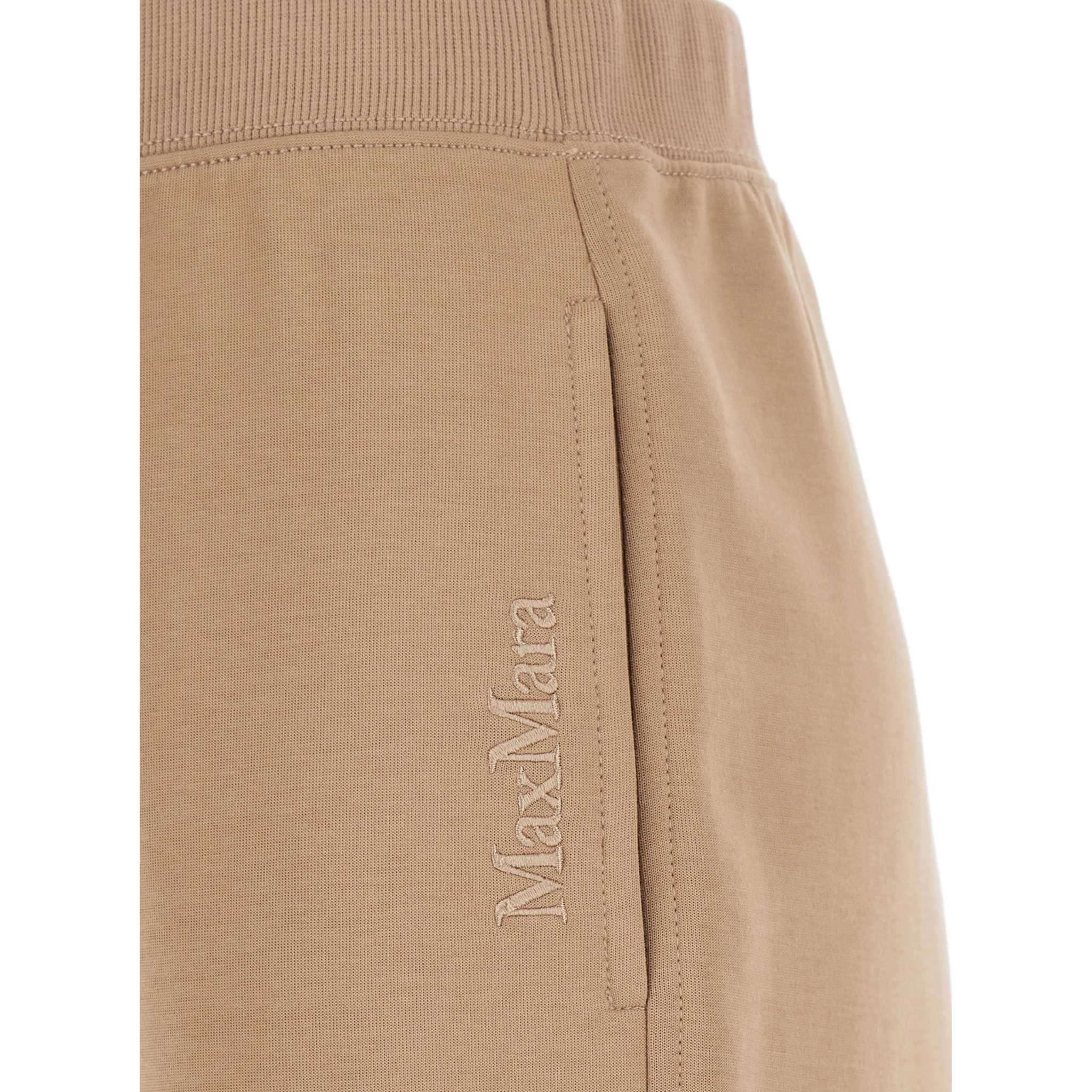 Violino Beige Pants with Elastic Waist and Logo Lettering Embroidery on the Side in Cotton Jersey Woman