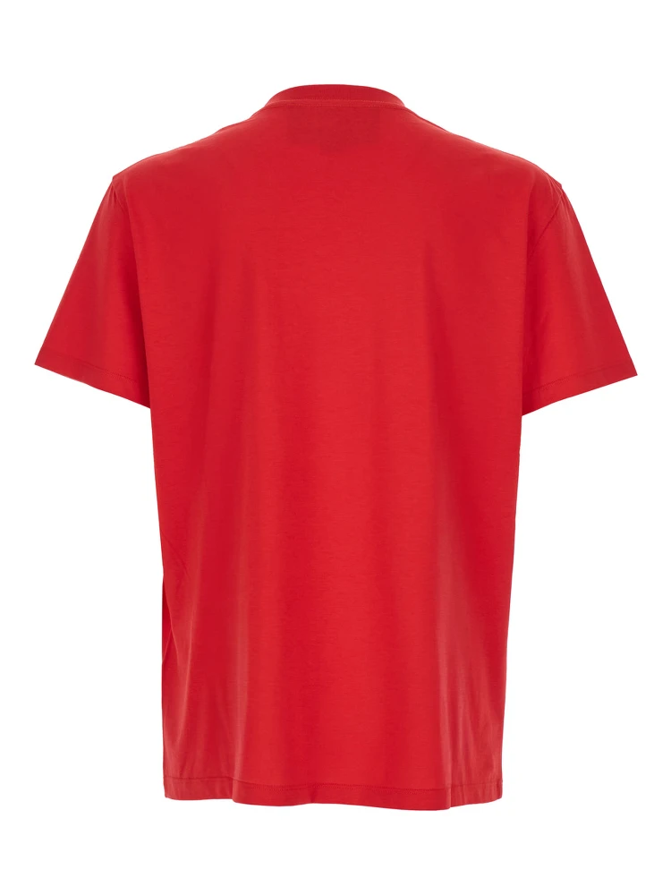 Red Crewneck T-Shirt with VLogo on the Front in Cotton Man alternative
