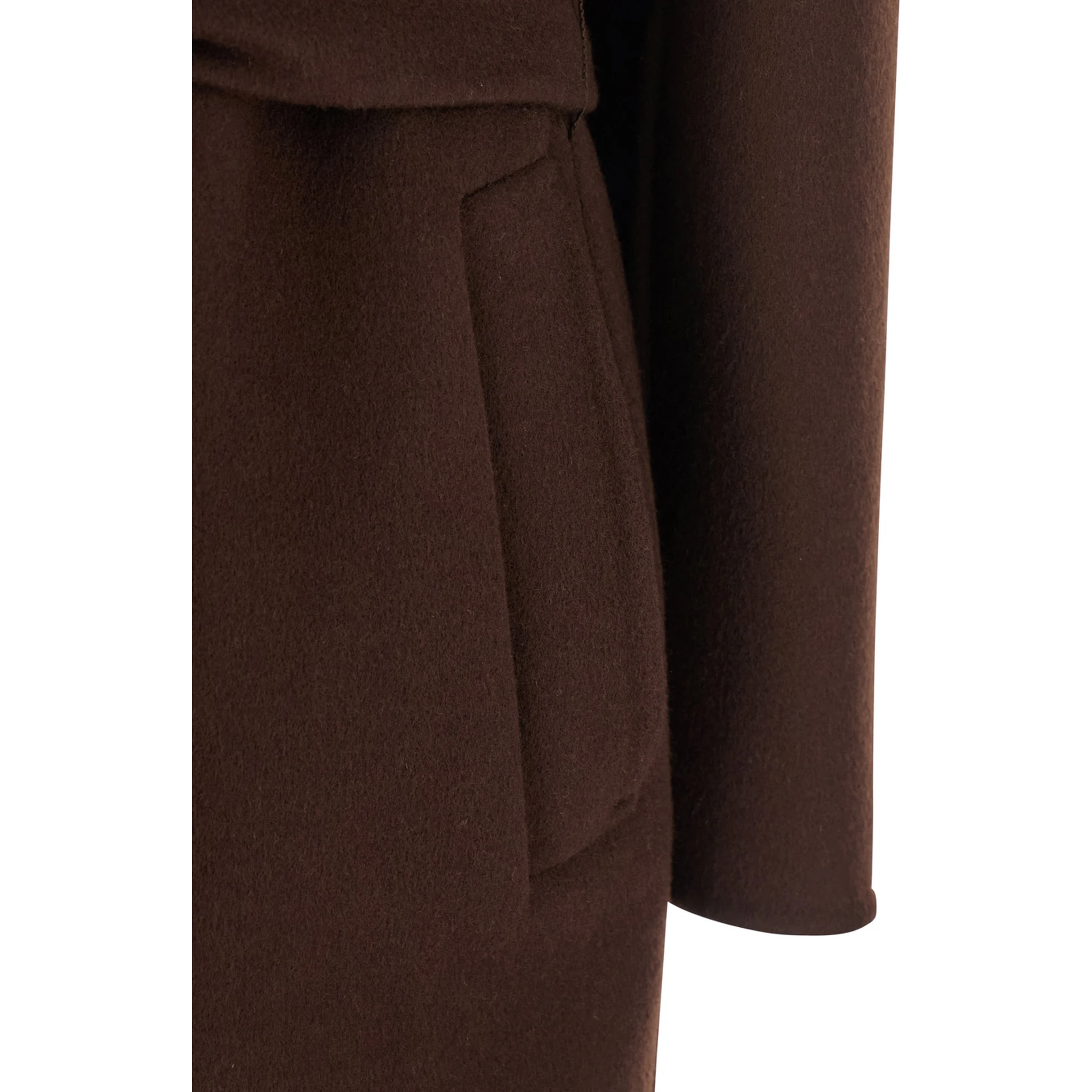 Brown Reversible Double-Breasted Coat with Notched Revers and Belt in Wool Woman