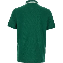 Green Polo Shirt with Classic Collar with Stirped Detail and Logo Patch on the Front in Cotton Piquet Man