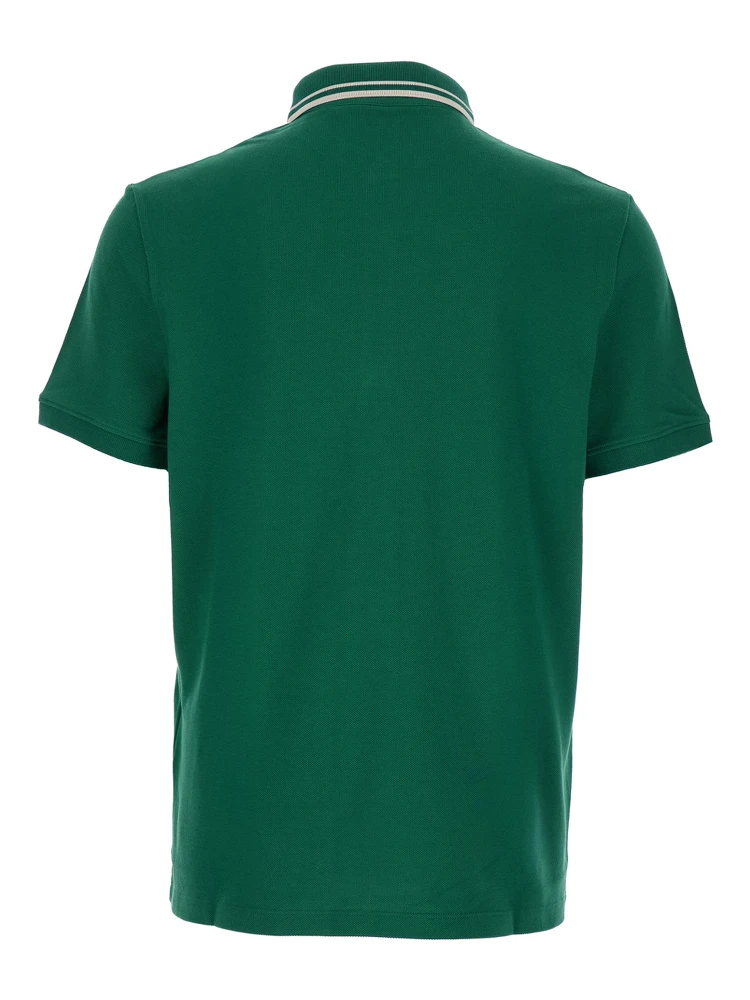 Green Polo Shirt with Classic Collar with Stirped Detail and Logo Patch on the Front in Cotton Piquet Man alternative