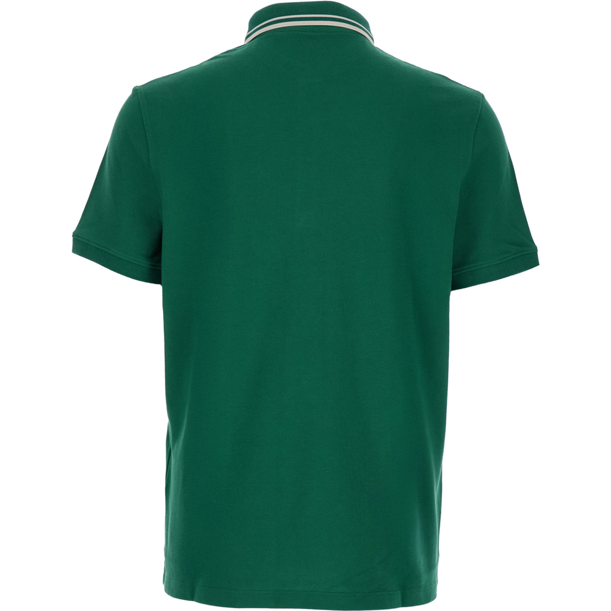 Green Polo Shirt with Classic Collar with Stirped Detail and Logo Patch on the Front in Cotton Piquet Man