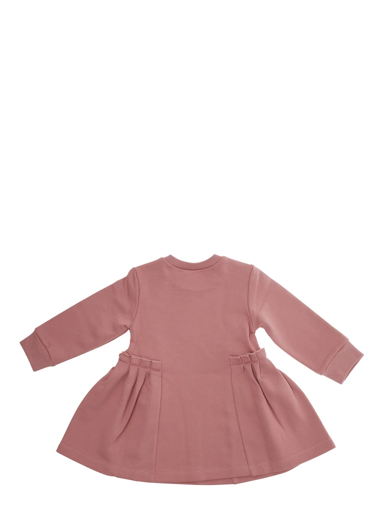 PinkDress with Logo on Front and Flared Skirt in Cotton Baby alternative