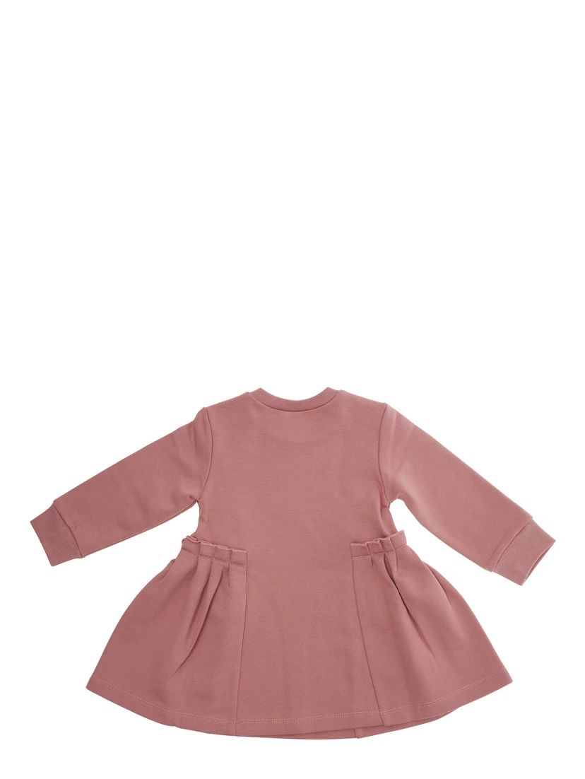 PinkDress with Logo on Front and Flared Skirt in Cotton Baby