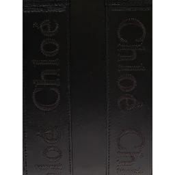 Small Woody Black Tote Bag with Tonal Logo Detail in Leather Woman