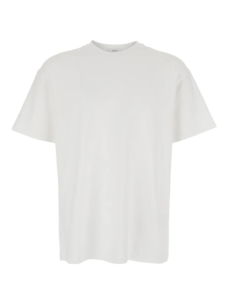 تيشيرت أبيض برقبة دائرية وشعار مطبوع على الظهر، مصنوع من القطن الرجالي