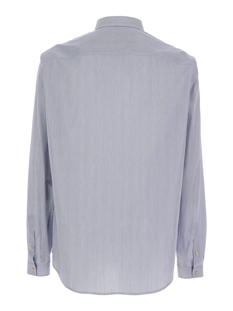Light Blue Shirt with Classic Collar and All-Over Striped Motif in Cotton Man alternative