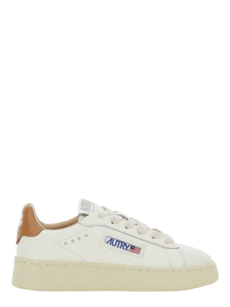 Dallas White Low Top Sneakers with Logo Patch on the Tongue and Contrasting Heel with Logo in Leather Boy