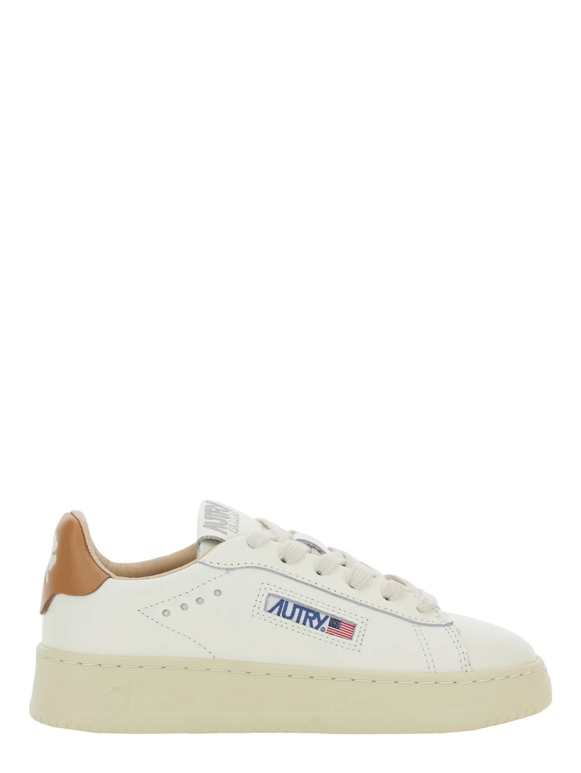 Dallas White Low Top Sneakers with Logo Patch on the Tongue and Contrasting Heel with Logo in Leather Boy