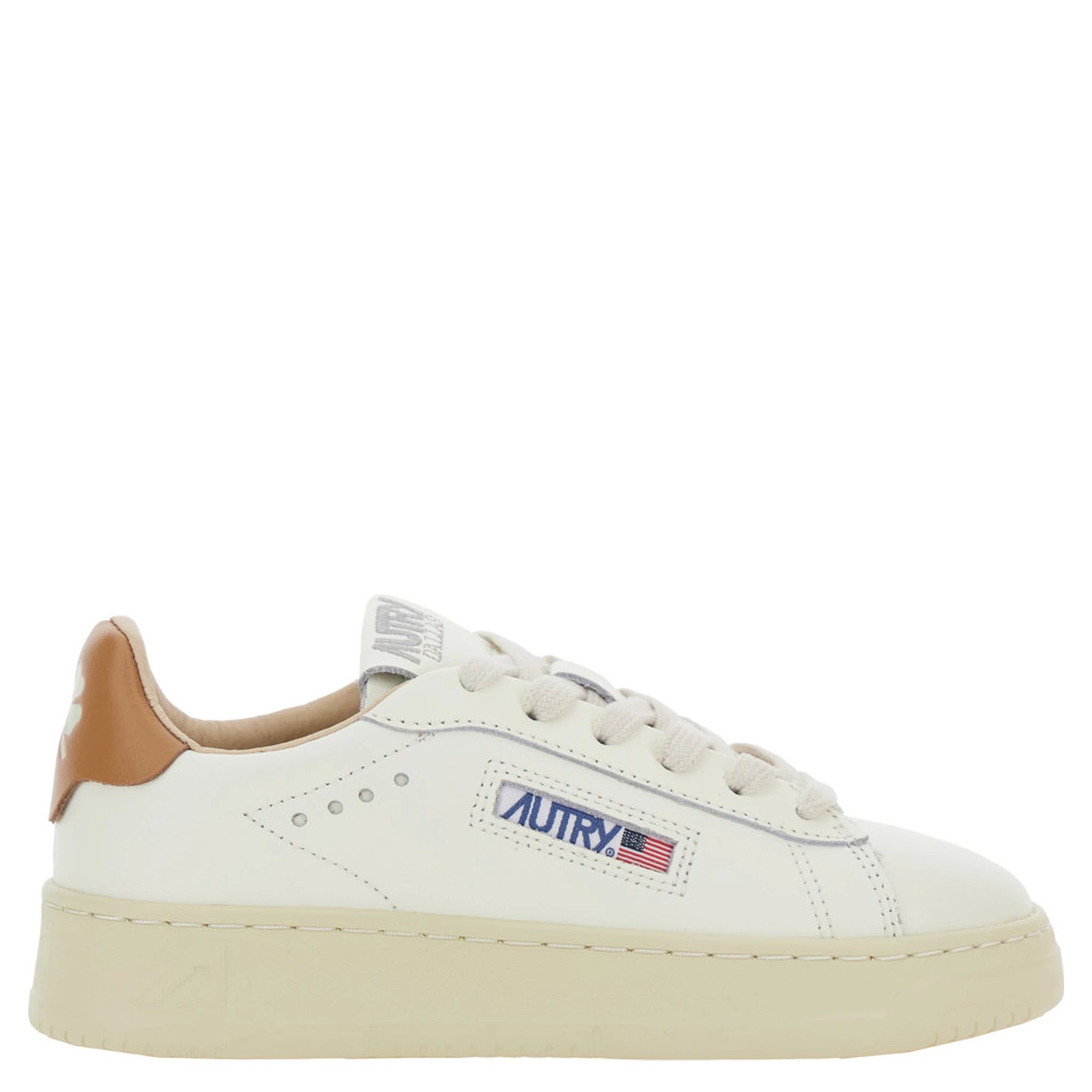 Dallas White Low Top Sneakers with Logo Patch on the Tongue and Contrasting Heel with Logo in Leather Boy