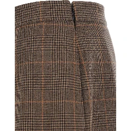 Grey Midi Skirt with Side Concealed Zip Closure and All-Over Check Motif in Wool and Cashmere Woman