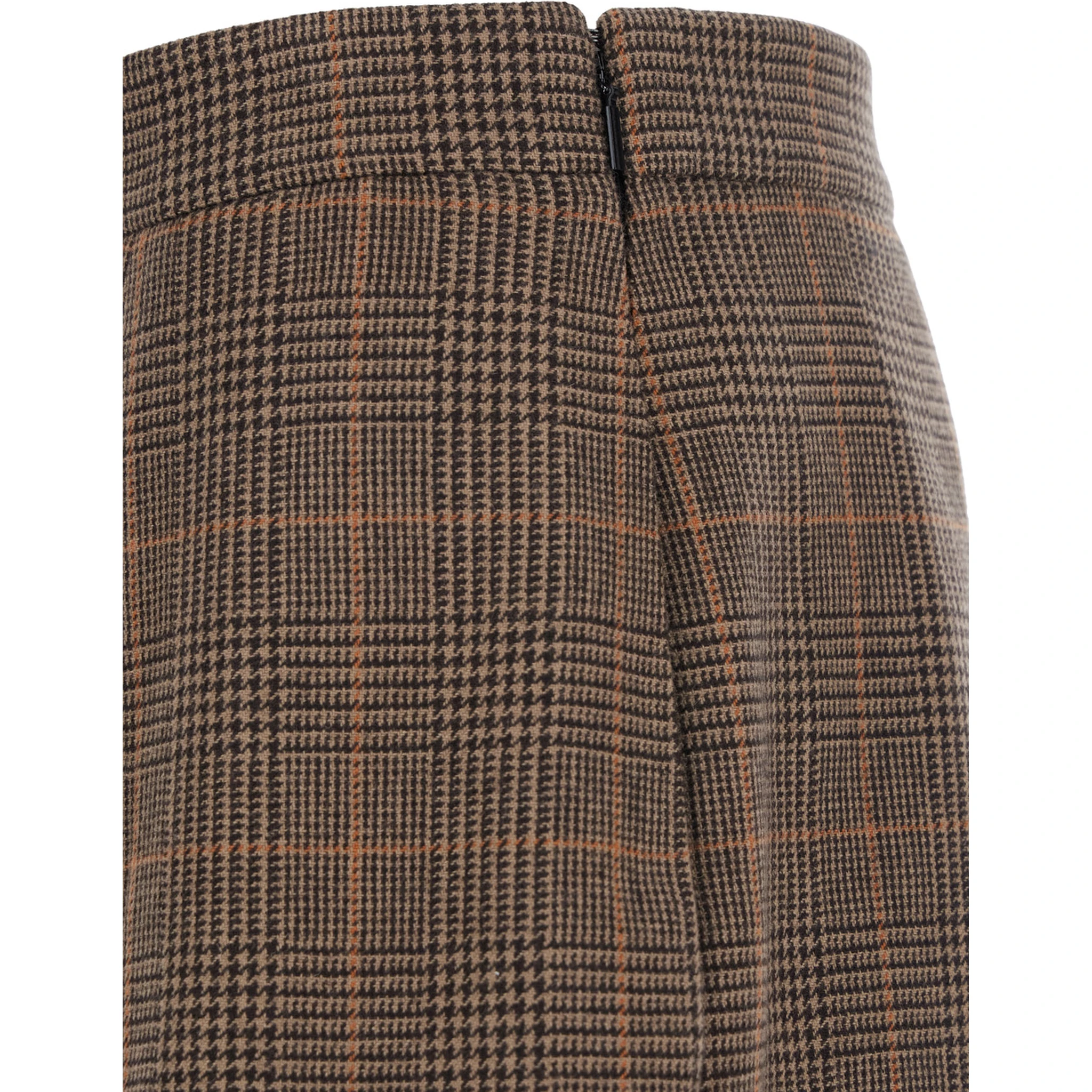 Grey Midi Skirt with Side Concealed Zip Closure and All-Over Check Motif in Wool and Cashmere Woman