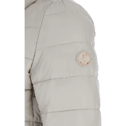 Lydia Beige Down Jacket with High Neck and Logo Patch on the Sleeve in Tech Fabric Woman