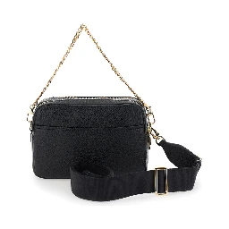 Bryant Black Shoulder Bag with Logo Lettering on the Front and Chain Shoulder Strap in Hammered Leather Woman